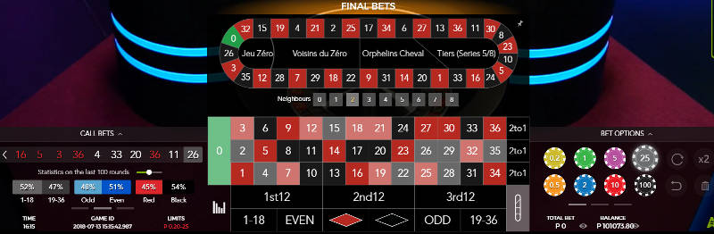 Authentic Gaming Roulette Betting Interface